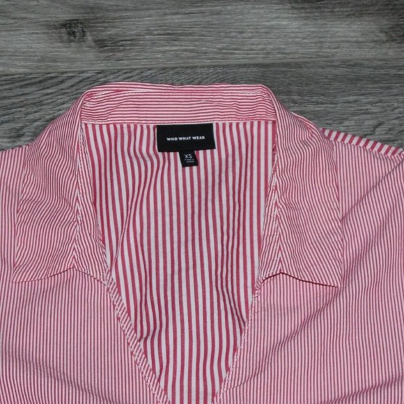 Who What Wear Womens Striped Blouse With Tie Front Top-Pink-Size XS-GUC - Picture 2 of 6